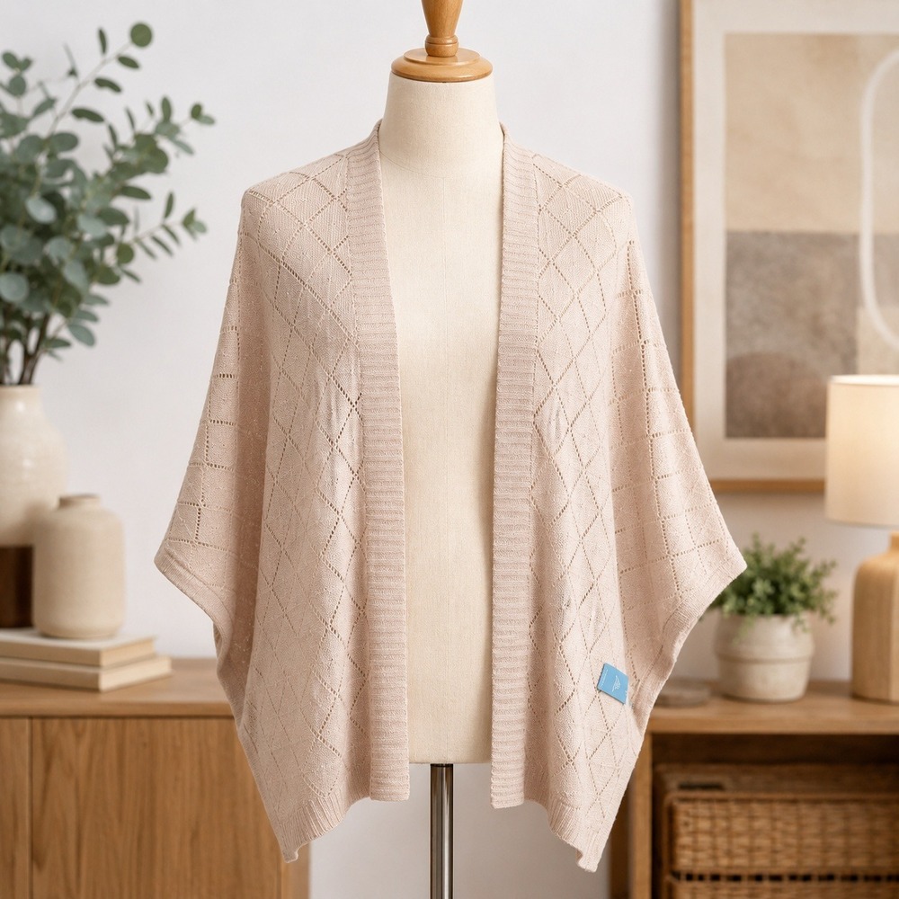 NWT Cupshe Cardigan  Large Beige Pointelle Batwing Open Front CAA06B4G006GG